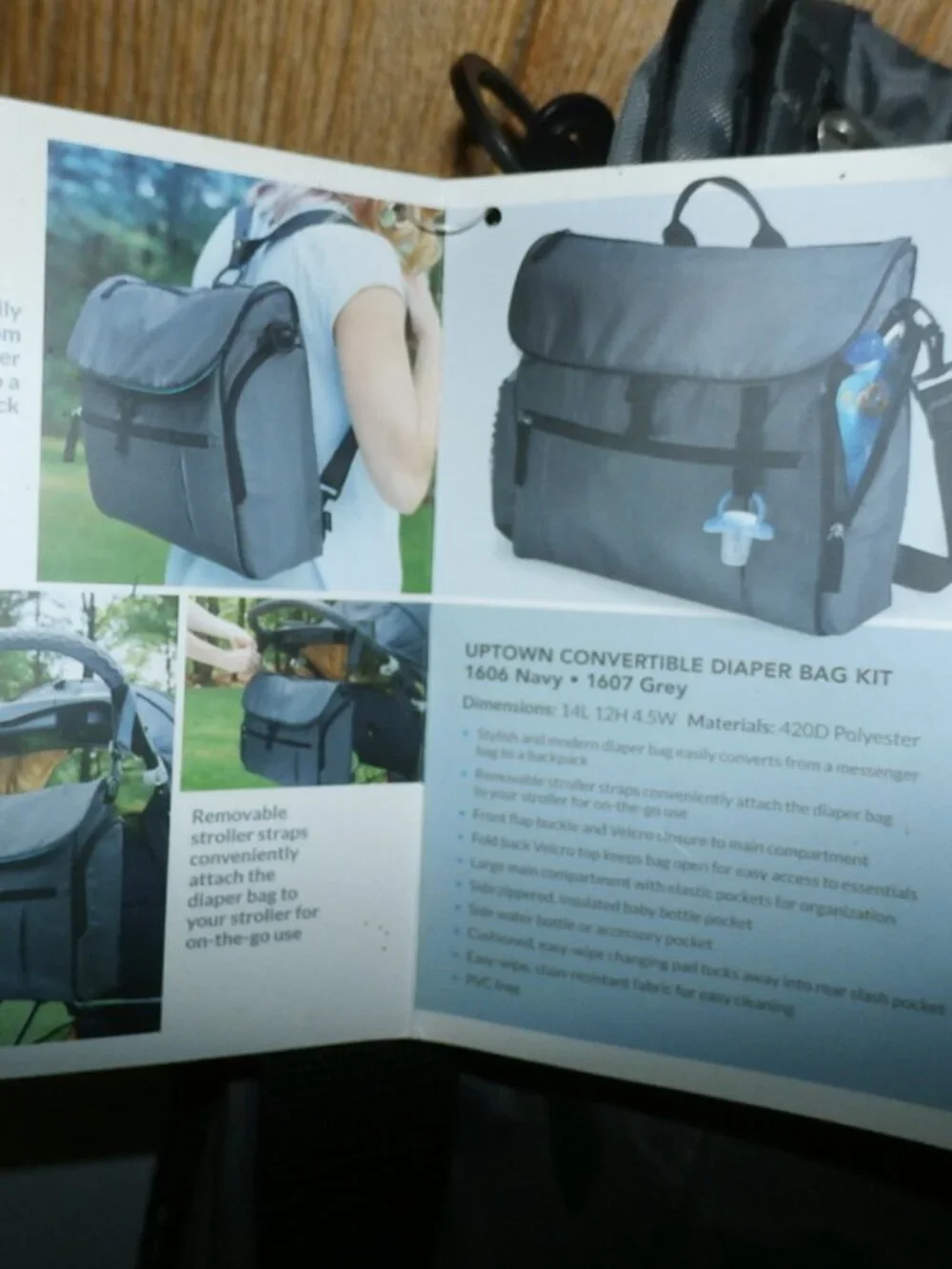 New W/ Tags Gemline  Uptown Convertible Diaper Bag Kit  Backpack Baby Messenger